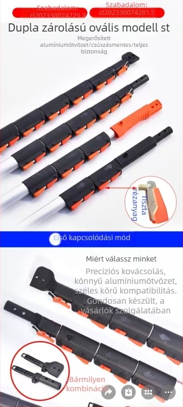 Teleszkópos oszlop ovális vastagított alumínium ötvözetből, magas ágakhoz fűrész és ágvágó, 3–6 szakaszból álló
