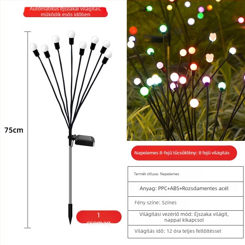 Napelemes tücskök alakú lámpa kertbe, kültéri vízálló földlámpa IP66, 1.2W fényforrással és 6–12 órás üzemidő