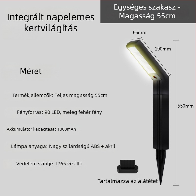 Napelemes kültéri kertvilágítás LED-del, 5W, IP65 vízálló, fényhatótáv 15–30 m²