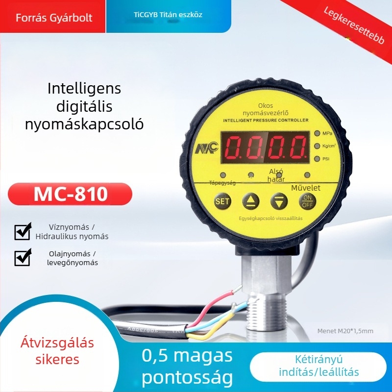 Mc-810 intelligens digitális nyomáskapcsoló kijelzővel, tartomány -0,1–60, pontosság 0,5, menetes csatlakozás