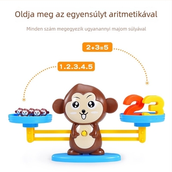 Majom egyensúly-játék gyerekeknek — korai matematika oktatás, adder–kivonás táblás játék, műanyagból; 4–6 éveseknek; nem elektromos; márka Le again