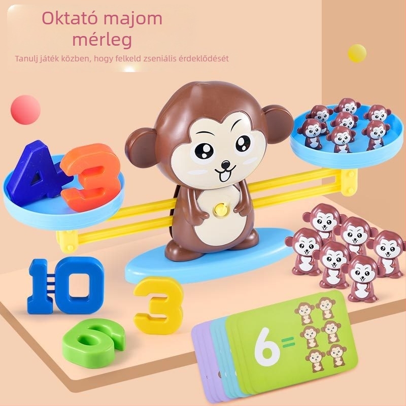 Majom egyensúly-játék gyerekeknek — korai matematika oktatás, adder–kivonás táblás játék, műanyagból; 4–6 éveseknek; nem elektromos; márka Le again