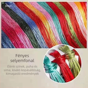 Körkötő tű hímzőfonal: 6 szálas selyem hímzőfonal, kézzel készített, fényes, szöszmentes, fakulásálló