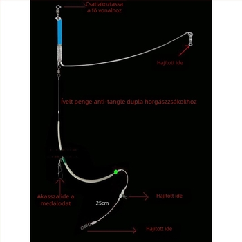 Tengeri horgász rig görbült pengével, anti összezavarodás, kétvonalas rendszer, világító nylon zsinór