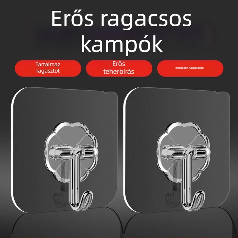 Műanyag falra tapadó kampó, több soros kampókkal, konyhai tároló állvány, nyom nélkül szerelhető