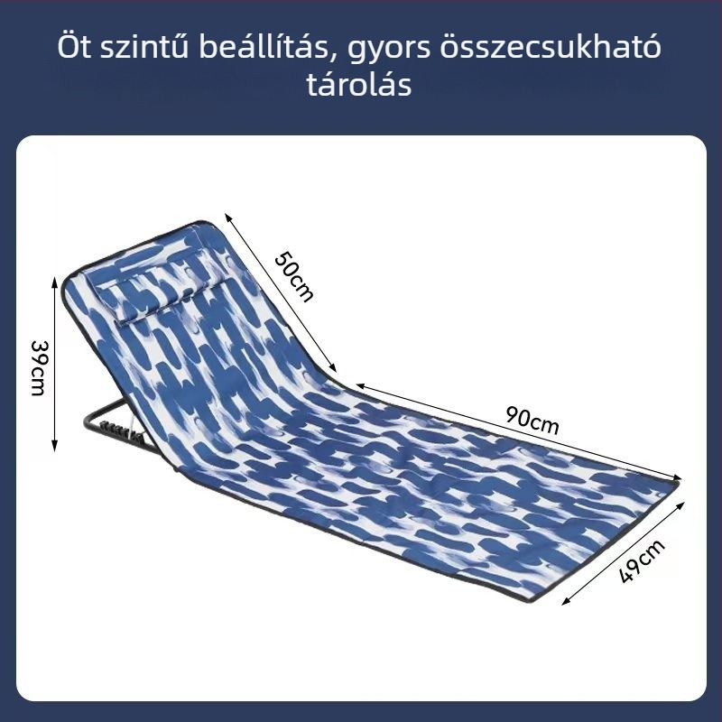 Kültéri hordozható strandmatrac Oxford szövettel, öt pozícióban állítható, összecsukható, ülésre és fekvésre, nedvességálló, súly 1,7 kg