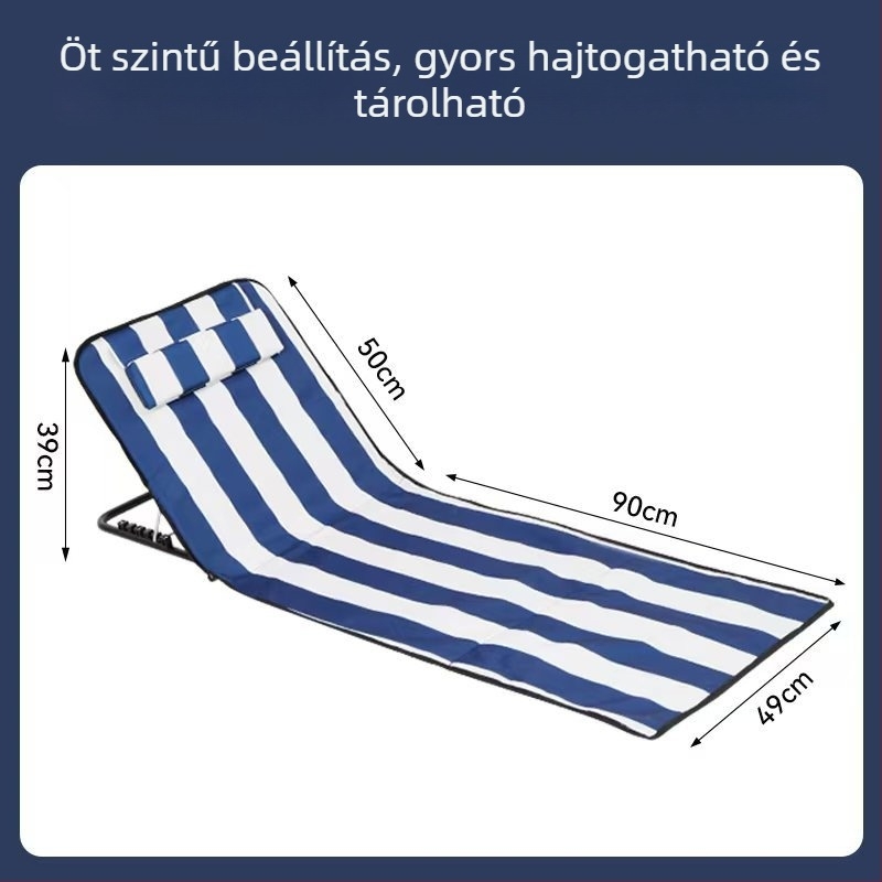 Kültéri hordozható strandmatrac Oxford szövettel, öt pozícióban állítható, összecsukható, ülésre és fekvésre, nedvességálló, súly 1,7 kg