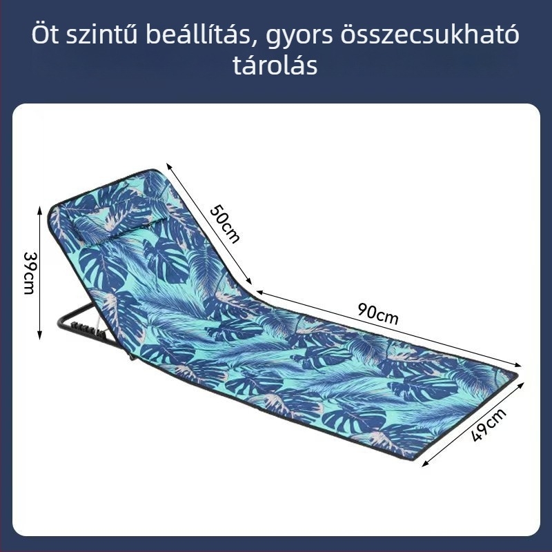 Kültéri hordozható strandmatrac Oxford szövettel, öt pozícióban állítható, összecsukható, ülésre és fekvésre, nedvességálló, súly 1,7 kg