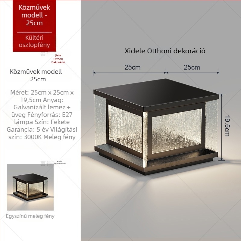 Napelemes LED oszloplámpa – kültéri IP65 vízálló, 20W, 220V, távirányító