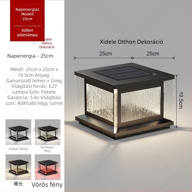 Napelemes LED oszloplámpa – kültéri IP65 vízálló, 20W, 220V, távirányító