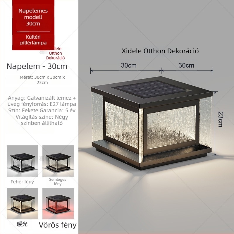 Napelemes LED oszloplámpa – kültéri IP65 vízálló, 20W, 220V, távirányító