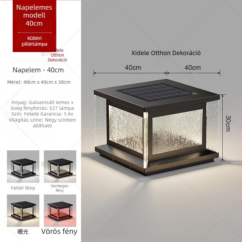 Napelemes LED oszloplámpa – kültéri IP65 vízálló, 20W, 220V, távirányító