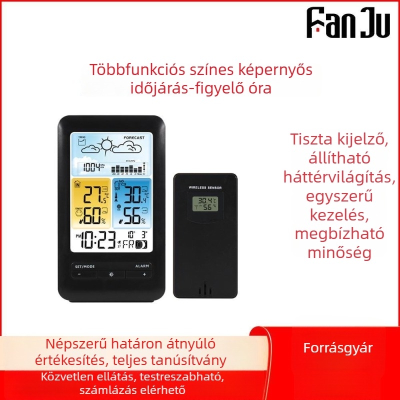 3395D beltéri és kültéri hőmérséklet- és páratartalom-mérő előrejelzéssel, ébresztővel, színes kijelzővel, meteorológiai állomás, örökös naptár, elektronikus időjárás-óra