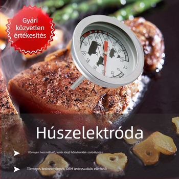 Rozsdamentes acélból készült hús- és konyhai hőmérő, tűszondás, pontos hőmérsékletmérés