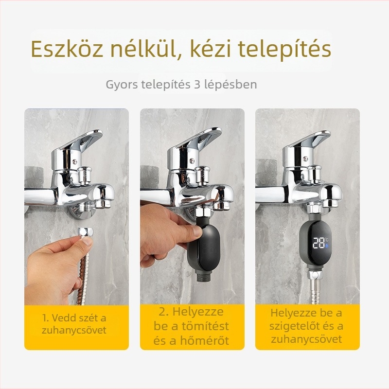 Zuhanyhőmérő LED kijelzővel, 4-pontos interfész, 0-99°C, mérésre csak (fűtés nélkül)