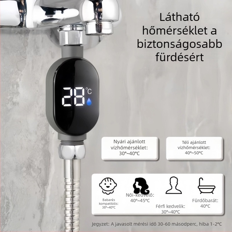 Zuhanyzós víztermometer LED kijelzővel – HD felbontás, Nemzeti szabvány, 500 darab dobozonként