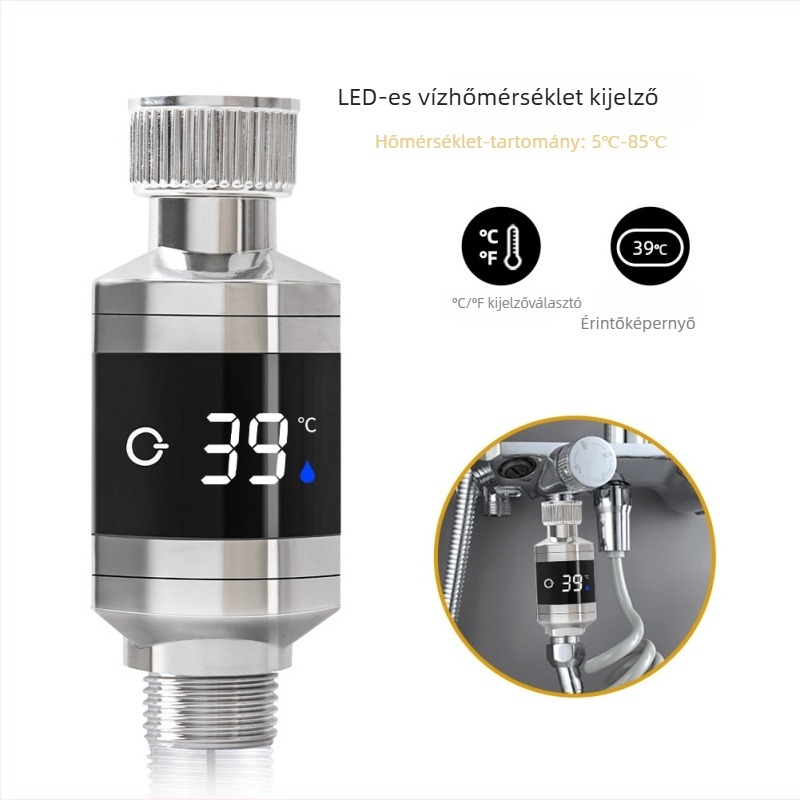 Digitális zuhanytermometer kijelzővel – víztermometer a fürdőszobai csaphoz, 1° felbontás