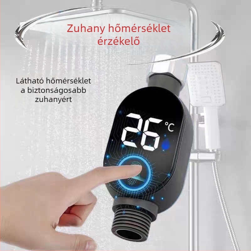 Zuhanyzuhany-termométer LED kijelzővel, intelligens érintőképernyő, hőmérséklet-mérés, 4-tűs interfész
