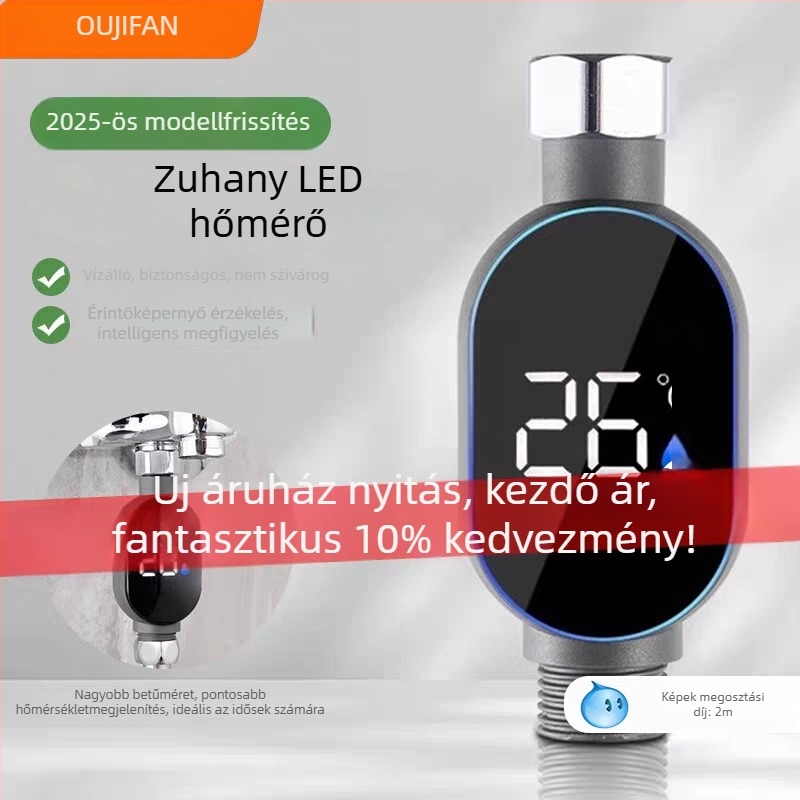 Zuhanyzuhany-termométer LED kijelzővel, intelligens érintőképernyő, hőmérséklet-mérés, 4-tűs interfész