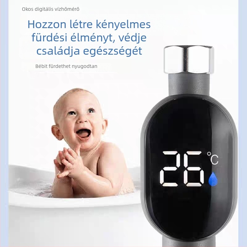Zuhanyzuhany-termométer LED kijelzővel, intelligens érintőképernyő, hőmérséklet-mérés, 4-tűs interfész