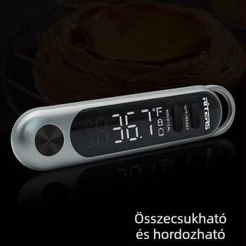 Konyhai élelmiszerhőmérő összecsukható kialakítással, IP6 vízálló és porálló, 0,1°C felbontás | licencelhető magáncímke