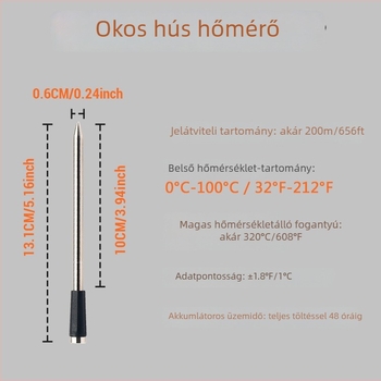 Bluetooth húshőmérő, vezeték nélküli, magas hőmérséklet-állóság; 304 rozsdamentes acél szonda; bambusz alap; testreszabható magáncímke
