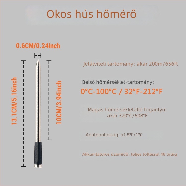 Bluetooth húshőmérő, vezeték nélküli, magas hőmérséklet-állóság; 304 rozsdamentes acél szonda; bambusz alap; testreszabható magáncímke
