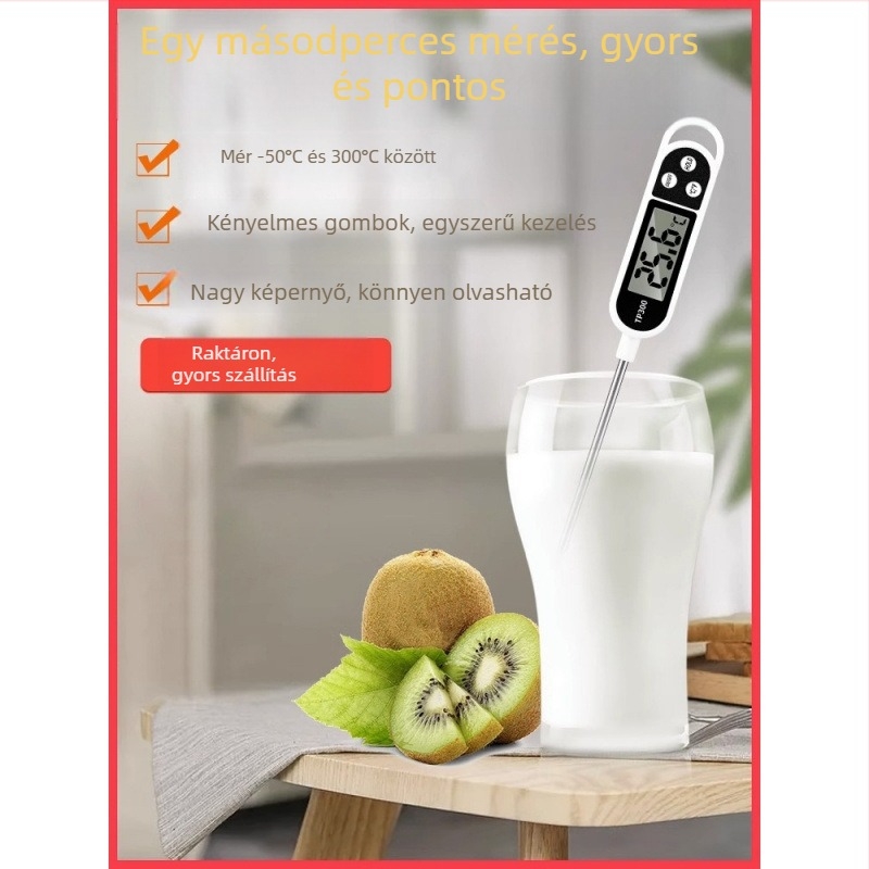Digitális konyhai hőmérő szondával – étel, víz, olaj, sütés, tej és kenyér hőmérsékletének mérésére