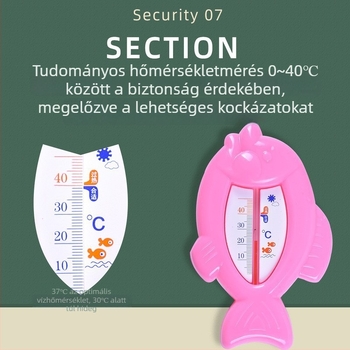 Aranyos babafürdető hőmérő belső használatra, kétfunkciós nedves–száraz, kis hal formájú dizájn.