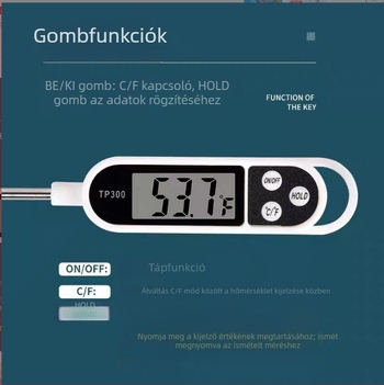 Élelmiszer-thermometer digitális kijelzővel, 0.1°C felbontás, testreszabható opciók, dobozos mennyiség 200 darab