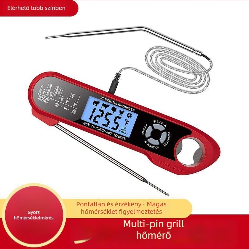 Összecsukható vízálló konyhai hőmérő dupla szondával BBQ húsokhoz és főzéshez