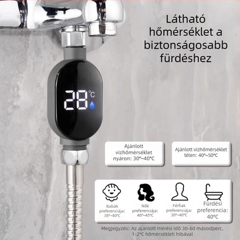 LED zuhanyhőmérő intelligens érintőképernyővel, zuhanyzás közbeni hőmérsékletmérés, digitális kijelző