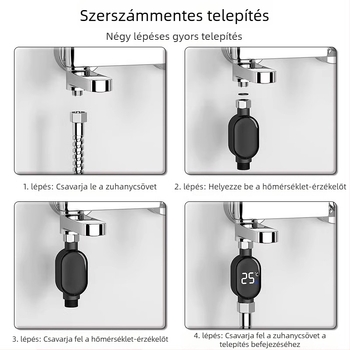 LED zuhanyhőmérő intelligens érintőképernyővel, zuhanyzás közbeni hőmérsékletmérés, digitális kijelző