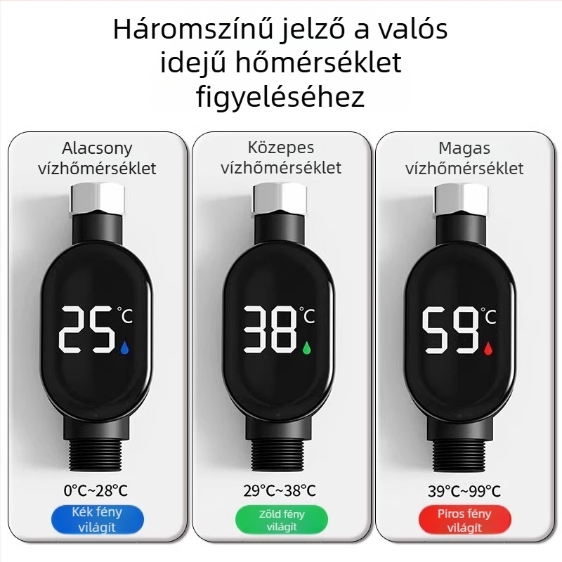 LED zuhanyhőmérő intelligens érintőképernyővel, zuhanyzás közbeni hőmérsékletmérés, digitális kijelző