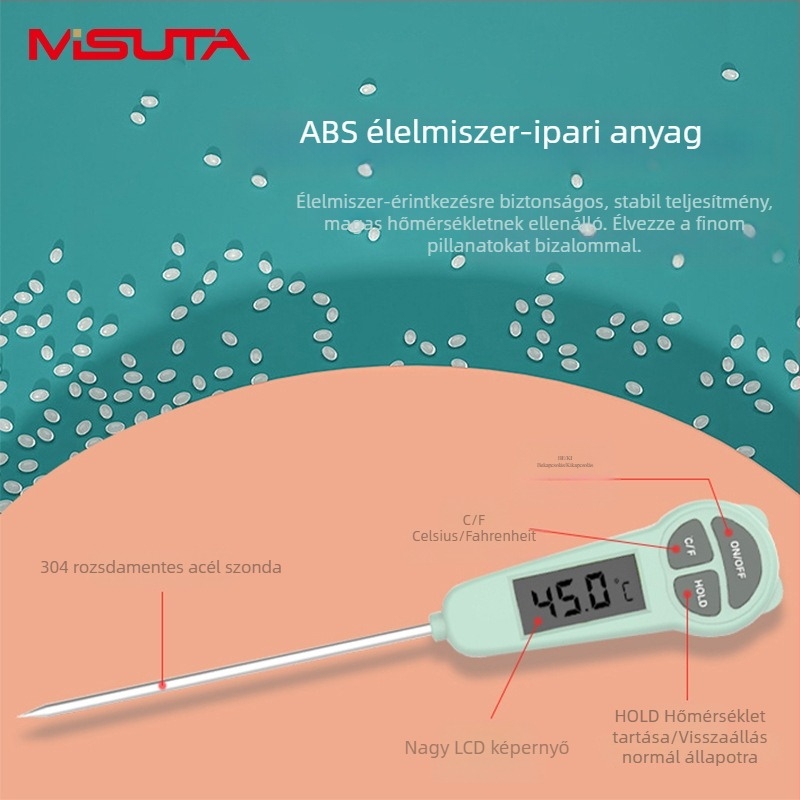 Misuta digitális élelmiszer- és vízhőmérő, tej és víz mérésére, vízálló, száraz és nedves használatra, többfunkciós