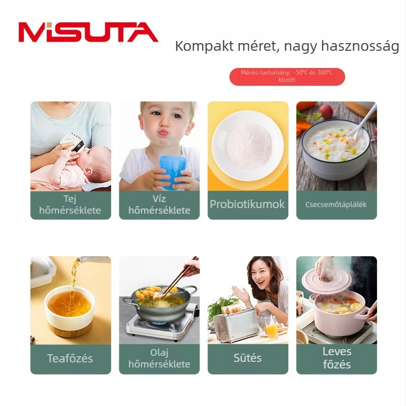 Misuta digitális élelmiszer- és vízhőmérő, tej és víz mérésére, vízálló, száraz és nedves használatra, többfunkciós