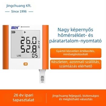GSP-8A hőmérséklet- és páratartalom-nyomkövető nagy kijelzős, orvosi hűtők, gyógyszeres szekrények, archívumok, laboratóriumok és tárolóterületek számára; USB töltés vagy 3,6V egyetlen Li-ion akkumulátor