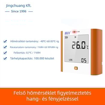GSP-8A hőmérséklet- és páratartalom-nyomkövető nagy kijelzős, orvosi hűtők, gyógyszeres szekrények, archívumok, laboratóriumok és tárolóterületek számára; USB töltés vagy 3,6V egyetlen Li-ion akkumulátor