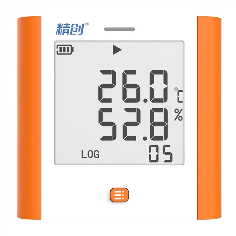 GSP-8A hőmérséklet- és páratartalom-nyomkövető nagy kijelzős, orvosi hűtők, gyógyszeres szekrények, archívumok, laboratóriumok és tárolóterületek számára; USB töltés vagy 3,6V egyetlen Li-ion akkumulátor