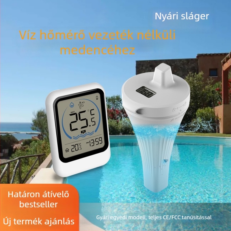Vezeték nélküli úszó hőmérő medencékhez, tartályokhoz és kádakhoz | Modell 8007A | 2°C felbontás | Könnyen olvasható kijelző