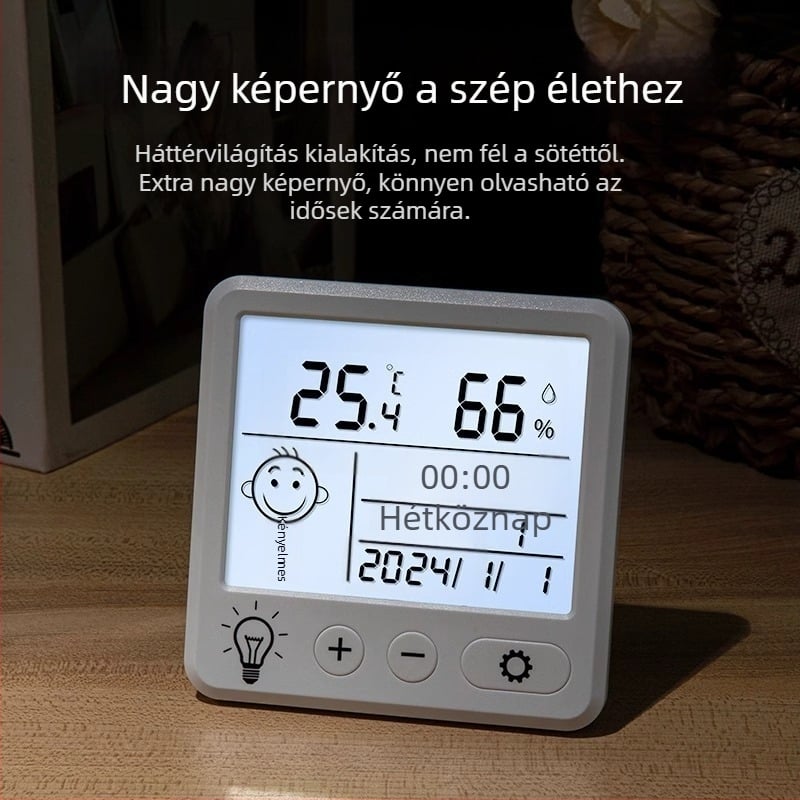 Pontos mini hőmérő otthoni használatra, falra szerelhető hálószobához, nagy kijelzős higrométer, felakasztható a falra vagy használható állványként