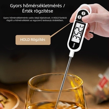 Digitális konyhai hőmérő víz- és olajhőmérséklet mérésére – magas precizitású, digitális kijelző, főzéshez, sütéshez és tejhőmérséklet méréséhez