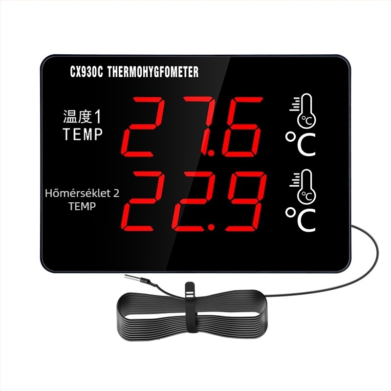 Kétcsatornás vízhőmérő nagyképernyővel és érzékelővel tenyésztéshez és hűtőtároláshoz