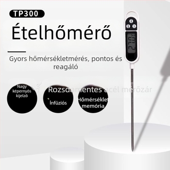 Tp300 Ételhőmérő zondos kivitelben konyhai és BBQ használatra — digitális, méri a víz, olaj és tej hőmérsékletét