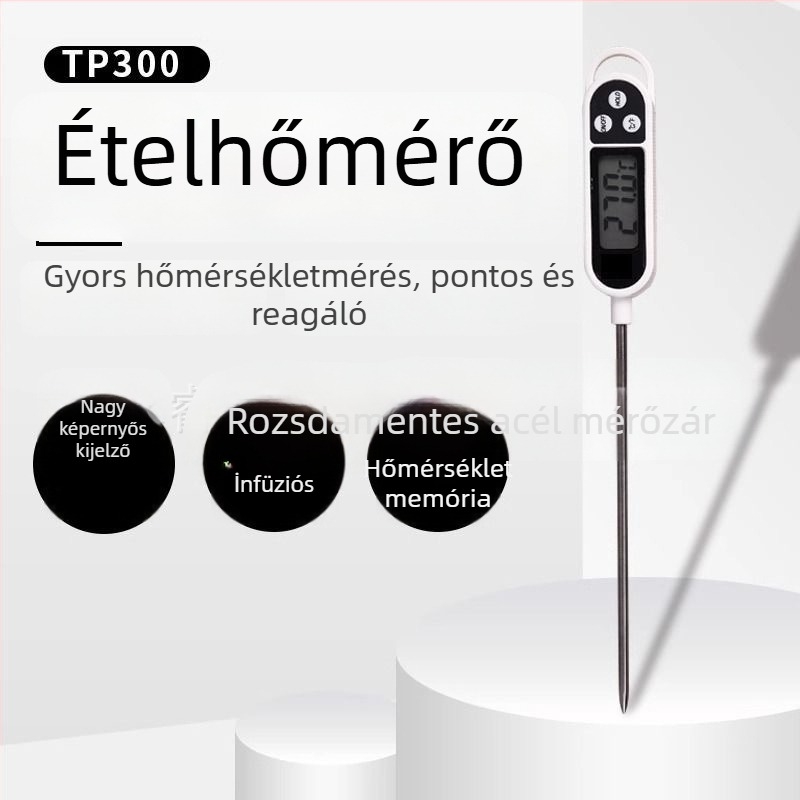 Tp300 Ételhőmérő zondos kivitelben konyhai és BBQ használatra — digitális, méri a víz, olaj és tej hőmérsékletét