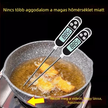 Konyhai digitális hőmérő szondával vízhez, olajhoz, tejhez és kenyér tésztájához