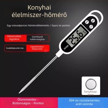 Konyhai digitális hőmérő szondával vízhez, olajhoz, tejhez és kenyér tésztájához