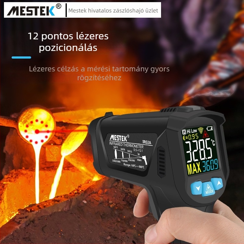 IR02C Infrahőmérő ipari hőmérséklet- és páratartalom mérésére, víz- és olajhőmérséklet mérésére, HVAC hőmérő