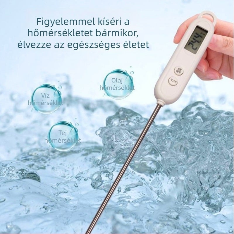 BBQ toll alakú hőmérő vízhez – gyors olvasás, 0.1°C felbontás, élelmiszer-hőmérő