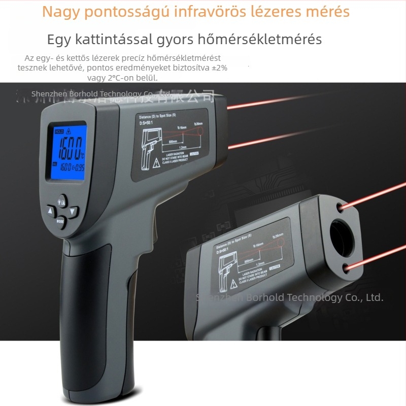 Fejlesztett kézi infravörös hőmérő, nagy pontosságú ipari lézeres hőmérővel a konyhai olaj és a hőmérséklet mérésére
